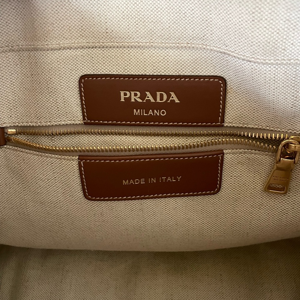 Prada Vitello Mistolino Cream and Brown Tote Bag with Iconic Logo - Picture 6 of 7